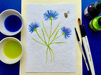 Bumble Bee and Wildflowers - acrylic ink workshop