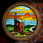 Cornish Tin Mine scene made into a 540mm round window.