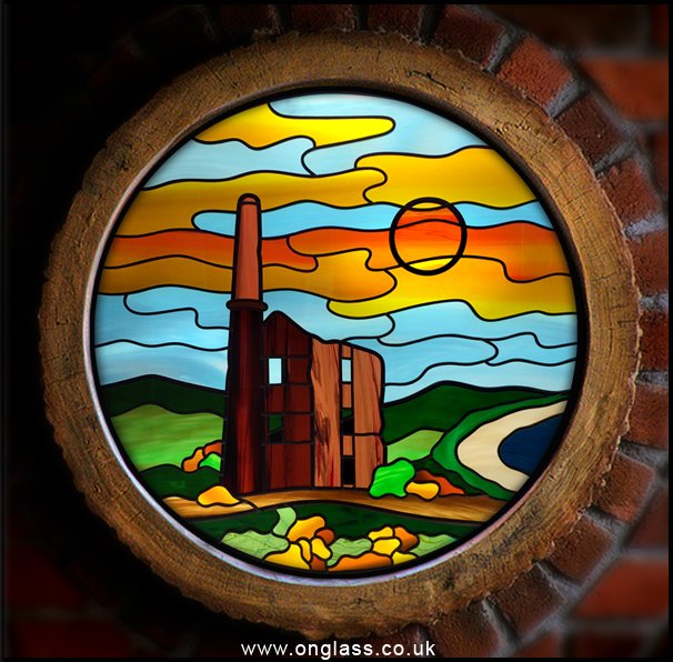 Cornish Tin Mine scene made into a 540mm round window.