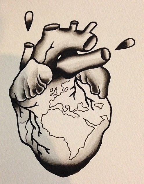 Heart with earth (black & white)