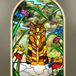 Maine coon ginger cat arched window