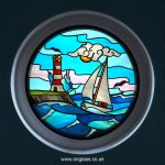 Stained glass sailing boat round port hole window