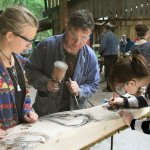 Students working in Yarner Wood outdoor craft project