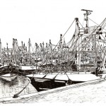 Trawlers in Brixham (Pen and Ink Drawing)