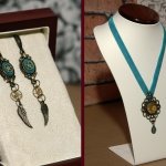 Turquoise Velvet & Cog Necklace