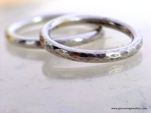 Halo rings - recycled sterling silver hammered rings