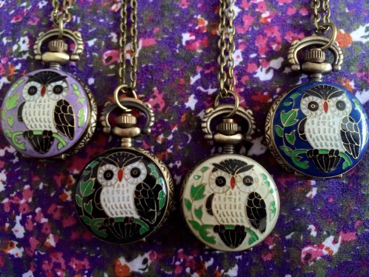 Handpainted Owl Watch Pendants