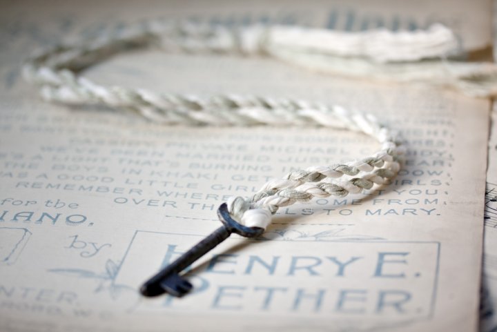 Silk rope necklace with vintage key